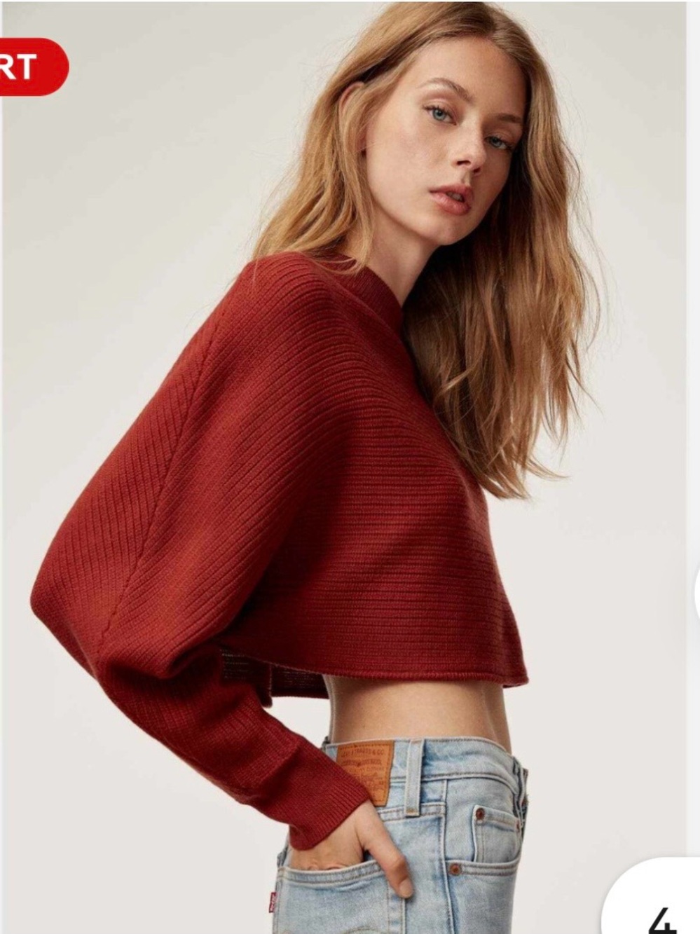 Aritzia Wilfred Free Lolan Top Dark Red Crimson Ribbed Crop Sweater Small